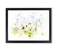 Two Butterflies Upon Yellow Flowers Watercolour Modern Framed Wall Art Print, Ready to Hang Picture for Living Room Bedroom Home Office Décor, Black A3 (46 x 34 cm)