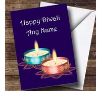 Two Candles Personalised Diwali Card - Happy Diwali Card, Hindu Festival Happy Diwali Card, Personalised Card