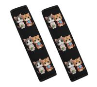 Two Cartoon Little Cats Seat Belt Cover Padding 2PCS | Soft Comfortable Automotive Seat Belt Pads for Adults