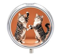 Two Cats Dancing Pill Box 3 Compartment Travel Pill Organizer 3 Times A Day Cute Mini Pill Case for Purse & Pocket Portable Metal Medicine Box with Mirror Round Daily Medicine Vitamin Container