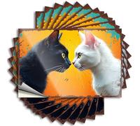 Two Cats Facing Each Other On an Orange Background Western Bathroom Lettering Sticker | Space Room Decor Waterproof Vinyl Bumper Silicone Removable Decal Peel Stick(6X9CM)