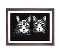 Two Cats Framed Wall Art Print A2 Walnut