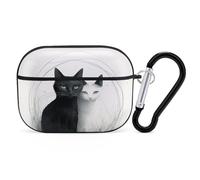 Two Cats Hugging Airpod Pro Case AirPods 2 Case for Women Hard Shell Protective Cover with Carabiner Keychain Compatible with AirPods Case 2nd 1st Generation, Front LED Visible Black