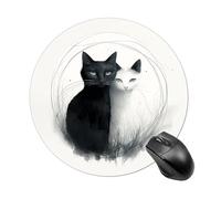 Two Cats Hugging Round Mouse Pad, Non-Slip Rubber Base Waterproof Washable, Computer Mouse Mat for Office Gaming Studying, Premium-Textured Durable Portable Circle Mousepad for Desktop PC Notebook