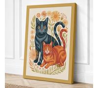 Two Cats in Bloom Boho Canvas Wall Art Print 24x16 Inch