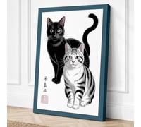 Two Cats in Ink Japandi Canvas Wall Art Print 36x24 Inch