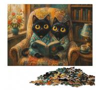 Two Cats in Pajamas on Bed Jigsaw Puzzle for Adults, Wooden, 500 Pieces | Christmas puzzle gift for adults: activity for family time over several sessions.