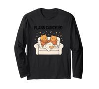 Two Cats Plans Canceled Funny Couch Sitting Tea Kitten Gift Long Sleeve T-Shirt