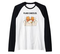 Two Cats Plans Canceled Funny Couch Sitting Tea Kitten Gift Raglan Baseball Tee