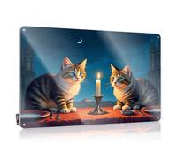 Two Cats Sitting At A Table With A Candle Between Them. Letters Quality - Artwork Wall Signs Wall Art Decoration(30X40CM)