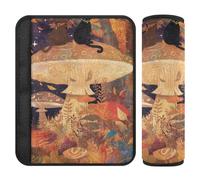 Two Cats Sitting on The Mushroom 2 pcs seat Belt Cover Stop seat Belt Cutting into Neck for Backpack funda para cinturón de carro