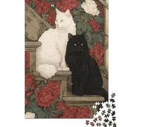 Two Cats Sitting on The Stairs Puzzles Gemusterte Nachhaltige Puzzles Für Erwachsene Hochwertige Holzspielpuzzles 38x26cm/1000pcs
