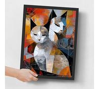 Two Cats Wall Art Picasso Style Cat Poster Pablo Picasso Inspired Art Prints A4 Poster on Canvas - Wall Art Home Decor Movie Poster Canvas Film Cinema Retro Vintage Cult Classic Nostargic Saga Modern