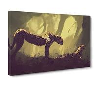 Two Cheetahs Canvas Print | Gallery Wrapped 30mm Frame Wall Art | 30x20 inches | Ready to Hang | Contemporary Animal Picture | Living Room Bedroom Lounge Office