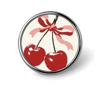 Two Cherries with A Pink Ribbon Bow Round Brooch for Men Women Fashion Badge Collar Pin Dress Jacket Backpack Accessories