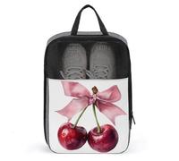 Two Cherries with Silky Satin Ribbon Bow Shoe Bag for Travel Daily Use Anti-dust Storage Carrier Golf Shoe Pouch