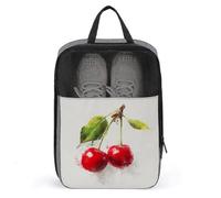 Two Cherries with Stems and Leaves Shoe Bag for Travel Daily Use Anti-dust Storage Carrier Golf Shoe Pouch