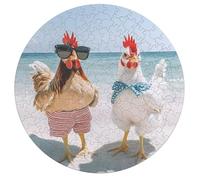 Two Chickens Beach Wooden Jigsaw Puzzles for Adults Funny Intelligent Games Round Home Decor Artwork