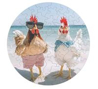 Two Chickens Beach Wooden Jigsaw Puzzles for Adults Funny Intelligent Games Round Home Decor Artwork