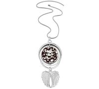 Two Chinese Dragon Animal Pearl Circle Pendant Angel Wings Rotating Necklace Jewelry