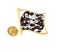 Two Chinese Dragon Animal Pearl Golden Metal Flag Lapel Pin Badge