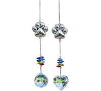 Two Clear Glass Sun Catchers with Paw Print Element Created for Those Honoring the Life of a Cherished Pet (2)