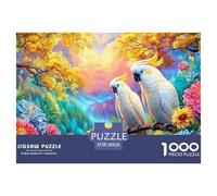 Two Cockatoos on Branch Amid Bright Flowers 1000-Piece Jigsaw Puzzle Parrot Classic Educational Game for Family Puzzle Time 38x26cm/1000pcs