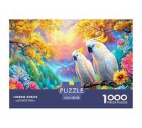 Two Cockatoos on Branch Amid Bright Flowers 1000-Piece Jigsaw Puzzle Parrot Educational Toy for Kids Age 12+ & Adults 52x38cm/1000pcs