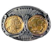 Two Coins in Horseshoe Gold & Silver Plated Belt Buckle in Gift Box