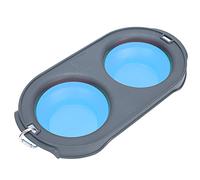 Two Collapsible Dog Bowls, Bowl Portable Silicone Water Pet Food Feeding Space Save Travel Cat with Carabiner Carry Hook Folding and Double (Blue)