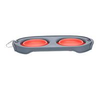 Two Collapsible Dog Bowls, Bowl Portable Silicone Water Pet Food Feeding Space Save Travel Cat with Carabiner Carry Hook Folding and Double (Red)