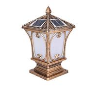 Two-color Light Outdoor Solar Energy Bollard Column Lamp Waterproof IP54 Glass Lampshade Square Gate LED Pillar Light Balcony Lawn Landscape Garden Aisle Porch Post Lantern