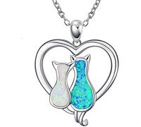 Two Color Opal Cat Necklace Heart Pendant Necklace Women's Exquisite Hollow Clavicle Chain Pearl Necklace With Heart