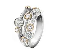 Two Color Promise Ring Hollow Out Zircon Geometric Lines Diamond Dots Ring for Women Interlocking Split Color Ring Cross Statement Ring Chunky Rings