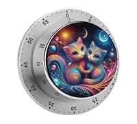 Two Colored Cats Mechanical Kitchen Timer 60 Minute Wind Up Countdown Clock with Magnetic Back Loud Alarm Stainless Steel Manual Timer for Cooking Baking Classroom Home Gym