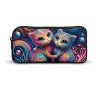 Two Colored Cats Pencil Case - Large Aesthetic Makeup Bag Multi-Purpose Pencil Pouch Cute Cosmetic Bag with Zipper Closure for Office, Home, Study & Travel
