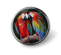 Two Colored Parrots Brooch,Fashion Creative Funny Light Luxury Badge, High-end Chic Personalized Round Emblem for Clothing Suit Scarves & Gift