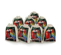 Two Colored Parrots Bunches Pocket Cotton And Hemp with Drawstring 8 Pieces Reusable Gift Bags Jewelry Pouch for Wedding DIY Craft Party (4.9 X 6.7 Inch)