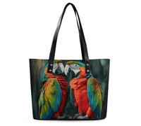 Two Colored Parrots Leather Tote Bag for Women Work Shoulder Purses with Zipper Waterproof Large Computer Shoulder Bag Fashion Ladies Shoulder Handbag Reusable Shopping Bags