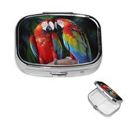 Two Colored Parrots Pill Box 2 Compartment Medicine Pill Organizer Square Pill Case for Purse & Pocket Travel Pillbox Portable Metal Medicine Vitamin Fish Oil Organizer Unique Gift