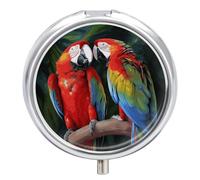 Two Colored Parrots Pill Box, 3 Compartment Small Pill Case Waterproof Travel Pill Organizer for Pocket Or Purse Portable Mini Medicine Tablet Vitamin Holder Pill Case
