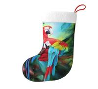 Two Colored Parrots Print Christmas Stocking 18 Inches â€“ Holiday Hanging Ornament for Fireplace, Xmas Tree & Home Decor