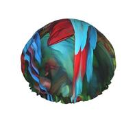 Two Colored Parrots Print Shower Cap for Women & Men â€“ Reusable Double-Layer Bath Hair Cap with Elastic Strap One Size
