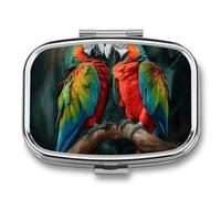 Two Colored Parrots Travel Pill Organizer - Daily Pill Box to Hold Vitamins, Portable Pill Case Cod Liver Oil Storage Box with 2 Compartment for Pocket Purse