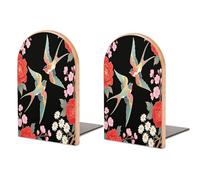 Two Colorful Flying Birds Bookend Modern Non-Skid Bookends Heavy Duty Wooden Book Stopper Support for Heavy Books Book Organizer for Home Office Supplies