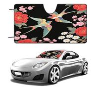 Two Colorful Flying Birds Car Windshield Sun Shade - Reflector Sunshade Offers Ultimate Protection for Car Interior, Cool Reflective Sun Blocker Fits Small Sedans, Mini SUVs 55"x30"