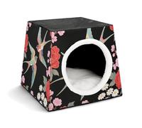 Two Colorful Flying Birds Cat Bed for Indoor Cats - Foldable Cat & Dog House with Removable Cozy Cushion, Waterproof Oxford Washable Pet House for Small Pets 13.8" X 13.8" X 11.8"