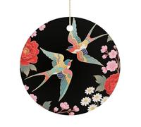 Two Colorful Flying Birds Double-Sided Ceramic Christmas Ornaments - Round Hanging Mini Xmas Tree Decorations, Ideas for Farmers, Rustic Home Decor for Indoor Outdoor Tree Decor