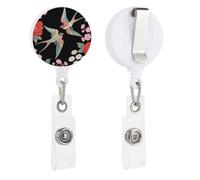 Two Colorful Flying Birds Retractable Badge Reel - Personalized ID Name Badge Holder with Lanyard Cute Badges Reel Holder Round Nurse Doctor Name Tag Badges Clip for Work