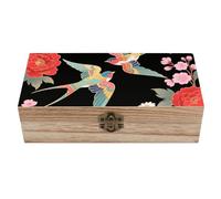 Two Colorful Flying Birds Wooden Storage Box Elegant Retro Jewelry Box with Hinged Lid Decorative Keepsake Boxes Decor Handmade Organizer Boxes for Wedding, Party, Gift, Diy Craft, Home Decor